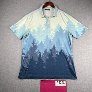 Yatta Golf Performance Polo Shirt MensXL Blue Tree Top Print Stretch Lightweight